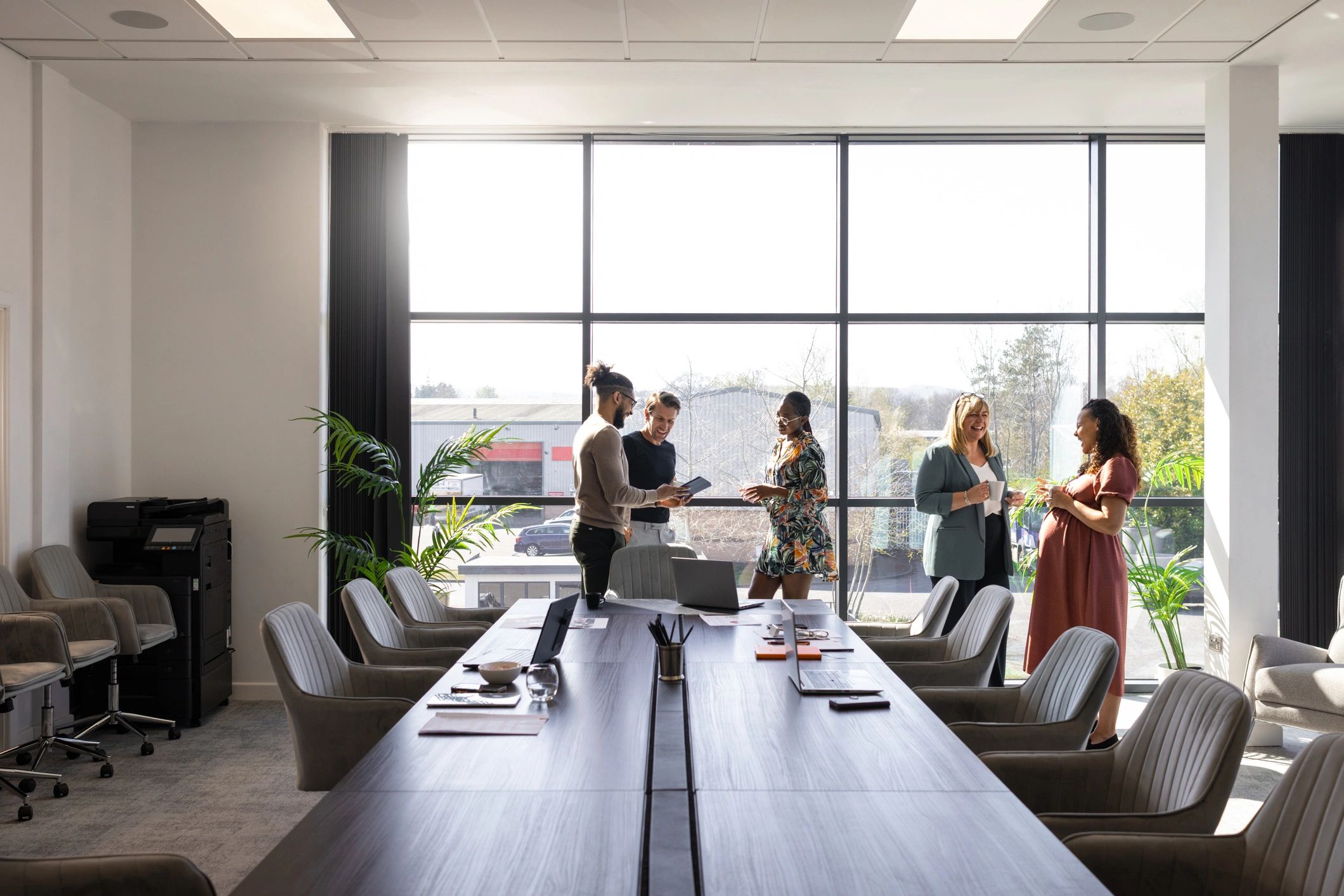 Business team collaborating in a modern conference room